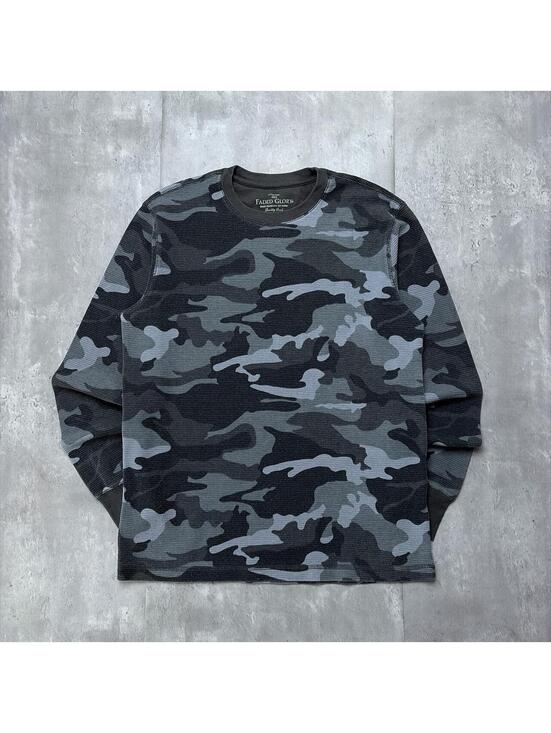 Faded Glory Tops - Y2K Grey Faded Glory Grunge Camo Long Sleeve Thermal Shirt